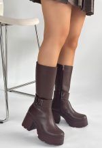 Moki Kahverengi Cilt Topuklu Çizme