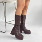 Moki Kahverengi Cilt Topuklu Çizme - Görsel 4