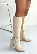Jeoli Bej Cilt Topuklu Çizme - Görsel 2
