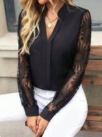 Kadın Uzun Kollu Hakim Yaka Tül Detay Ithal Krep Bluz - Görsel 2