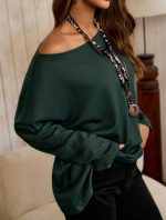 Kadın Tek Omuzdan Açık Yarasa Kollu Waffle Bluz - Görsel 3