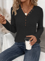 Kadın Uzun Kollu V Yakalı Düğmeli şardonlu Kaşkorse Bluz - Görsel 3