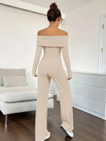 Kadın Uzun Kollu Madonna Yaka şardonlu Kaşkorse Tulum - Görsel 2