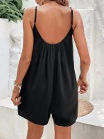 Kadın Ip Askılı Yuvarlak Yakalı Pileli Viskon Tulum - Görsel 3