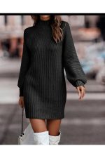 Kadın Uzun Kollu Balıkçı Yaka Mini Triko Elbise