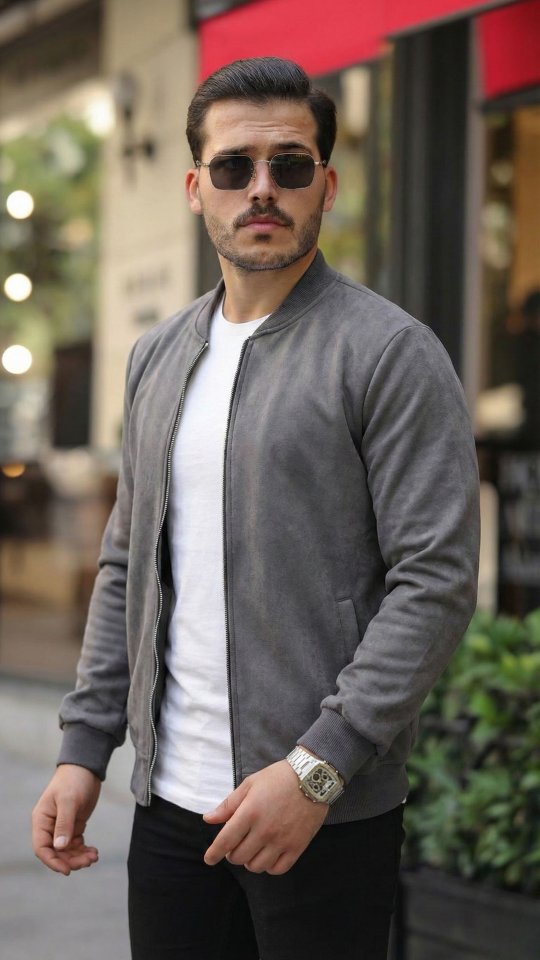 12e31f44cb66ee9e54af1e9b1ae4b862 Erkek Scuba Süet Kumaş Bomber Hırka - Görsel 1