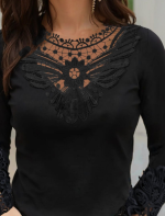 Kadın Uzun Kollu Dantel Yakalı Viskon Bluz - Görsel 2