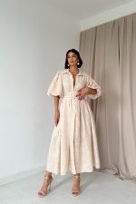 Bej Pileli Balkon Elbise - Görsel 2