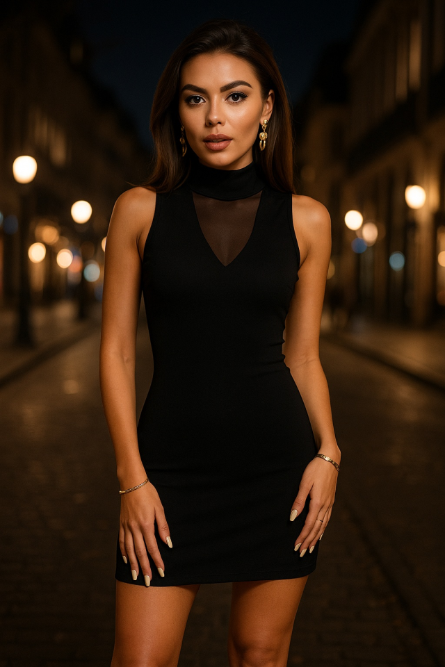 163286-2025-07-24-08-58-28 Kadın Balıkçı Yaka Tül Detay Kolsuz Mini Elbise - Görsel 1