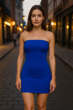 Kadın Saks Mavi Mini Straplez Fırsat ürün Elbise - Görsel 2