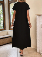 Kadın Uzun Kollu Yakası Açık Viskon Elbise - Görsel 3