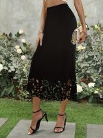 Kadın Yüksek Bel Lazer Kesim Detaylı Midi Ithal Krep Etek