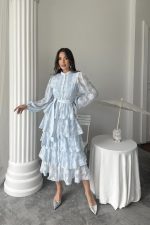 Bebe Mavi Uzun Volanlı Elbise - Görsel 3