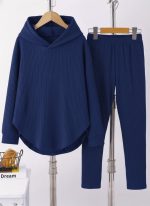 Kadın Uzun Kollu Kapşonlu Meloni Bluz Ve Pantolon Ikili Takım