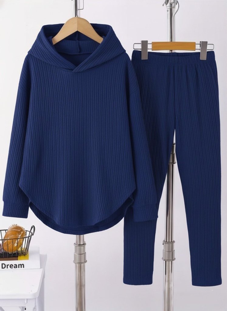 1c21208b34680d22d688 Kadın Uzun Kollu Kapşonlu Meloni Bluz Ve Pantolon Ikili Takım - Görsel 1