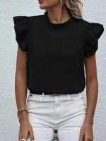 Kadın Kısa Kollu Fırfır Yakalı Bürümcük Bluz - Görsel 2