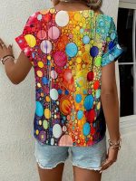 Kadın Kısa Kollu V Yakalı Desenli Süprem Bluz - Görsel 3