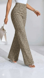 Kadın Yüksek Bel Paçaya Doğru Geniş Dokuma Pantolon - Görsel 3