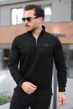 Erkek Süet Yarım Fermuar Dik Yaka Sweat - Görsel 3