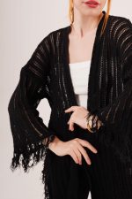 Püskül Detaylı Delikli Model Siyah Hırka - Görsel 3