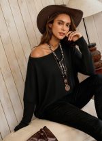 Kadın Tek Omuzdan Açık Yarasa Kollu Waffle Bluz - Görsel 2