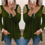 Kadın Haki Kolları Taş Işlemeli Uzun Kol Fermuarlı Viskon Bluz - Görsel 3