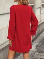 Kadın Uzun Kollu Yuvarlak Yaka Mini Ithal Krep Elbise - Görsel 2