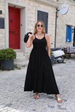 Kadın Sırttan çapraz Bağcıklı Yırtmaçlı Cepli Viskon Elbise - Görsel 3