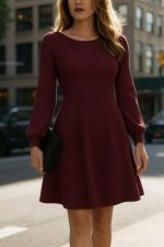 Kadın Uzun Kollu Kayık Yaka Kısa Triko Elbise - Görsel 3