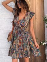 Kadın Kısa Kelebek Kollu Kruvaze Yakalı Süprem Elbise - Görsel 2