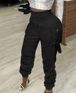 Kadın Yüksek Bel Beli Lastikli Kargo Cep Detaylı Gabardin Pantolon - Görsel 3