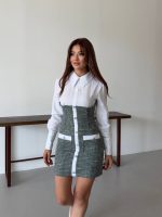 KADIN UZUN KOLLU CEP VE DÜĞME DETAY MİNİ GÖMLEK ELBİSE