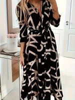 Kadın Uzun Kollu Yakalı önden Düğmeli Uzun Süprem Elbise