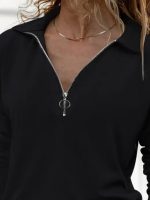 Kadın Uzun Kollu Yakalı Fermuarlı Iki Iplik Bluz - Görsel 2