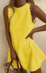 Kadın Keten Kumaş Sıfır Kol Mini Boy Elbise - Görsel 2