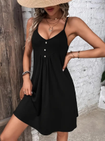 Kadın Ip Askılı V Yakalı Kısa Viskon Elbise - Görsel 3