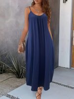 Kadın Ip Askılı Geniş V Yakalı Viskon Elbise - Görsel 3