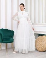 Kadın Damla Yaka Sırt Dekolteli Astarlı Tül Elbise - Görsel 3