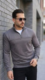 Erkek Süet Yarım Fermuar Dik Yaka Sweat
