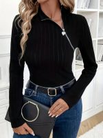 Kadın Uzun Kollu Balıkçı Yaka Fermuarlı Kaşkorse Bluz - Görsel 3