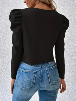 Kadın Uzun Kollu önden Fermuarlı Balon Kol Süet Ceket - Görsel 2