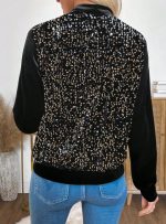 Kadın Uzun Kollu önü Açık Fermuarlı Pulpayetli Kadife Ceket - Görsel 3