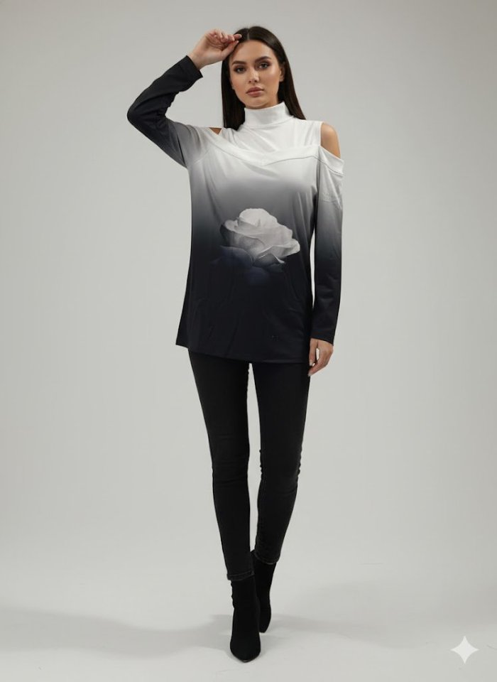 606c13c7350238d47f9f460784f31c04 Kadın Uzun Kollu Balıkçı Yaka Omuz Dekoltesi Detaylı Bluz - Görsel 1