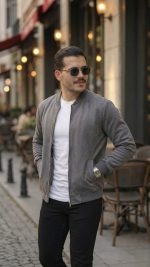 Erkek Scuba Süet Kumaş Bomber Hırka - Görsel 3