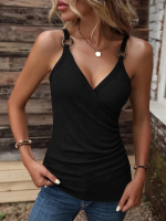 Kadın Kruvaze Yaka Askı Halka Aksesuar Detay Waffle Bluz - Görsel 3