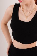 Örme Detaylı Etek Ve Bluz Siyah Takım - Görsel 3
