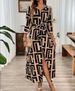 Kadın Uzun Kollu Yakalı önden Düğmeli Uzun Süprem Elbise