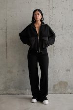 Siyah Cepli Triko Ceket Ve Pantolon Takım