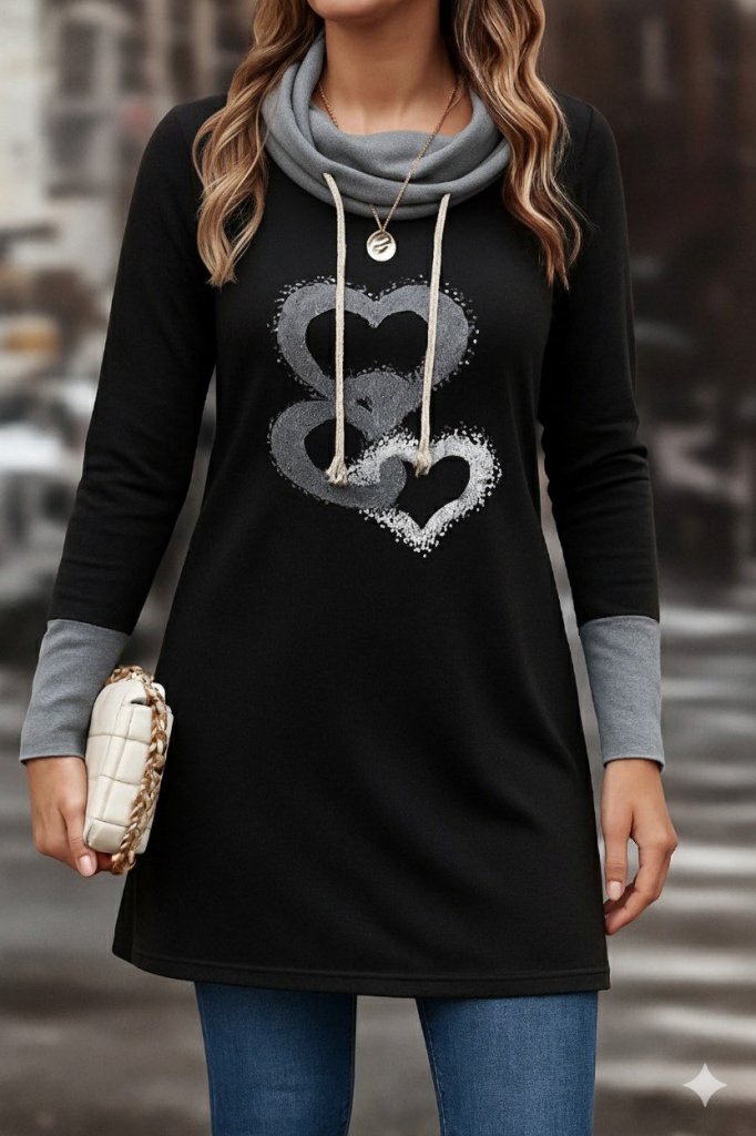 6d5cf3b0abd32d9f201c Kadın Uzun Kollu Balıkçı Yaka Bağcıklı Iki Iplik Elbise - Görsel 1