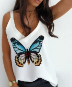 Kadın Kelebek Baskılı Sandy Kumaş Askılı Bluz - Görsel 2